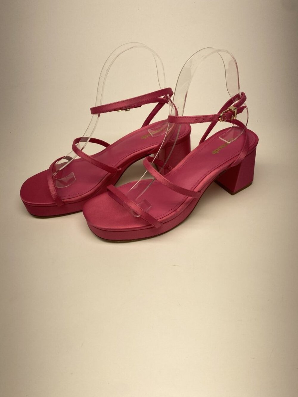 Larroude Womens Pink Strappy Block Heel Sandals Satin Dressy Sz 8